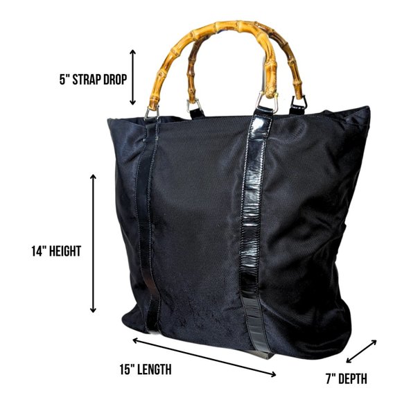 Gucci Large Black Nylon Bamboo Zip Tote Bag 002-2058-0412-5 - Picture 6 of 14